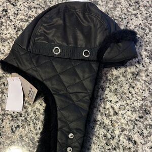 Kangol Black Quilted Trapper Hat with Faux Fur